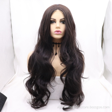 Vigorous mono premium high quality straight wave long wholesale black women synthetic hair wigs small lace front